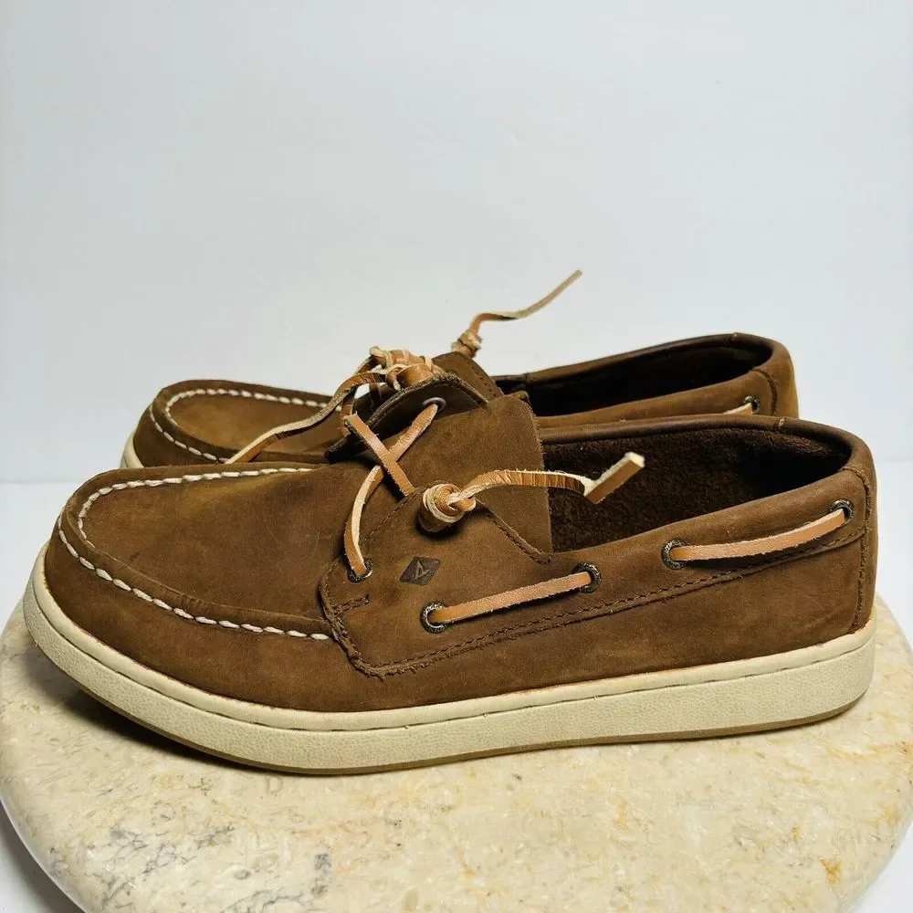 Sperry Boys Sz 4.5W Sperry Cup II Brown Leather Boat Shoes‎